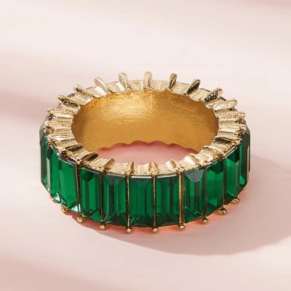 Rhinestone Eternity Stacking Ring Emerald